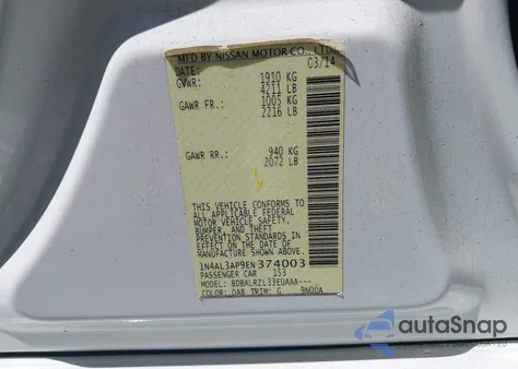 2014 Nissan Altima 2.5/2.5 S/2.5 Sl/2.5 Sv из США, поврежденный, VIN 1N4AL3AP9EN374003